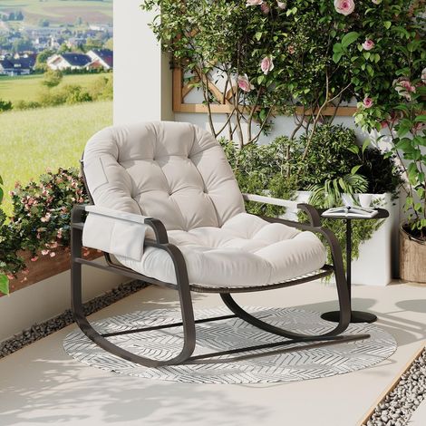 Schaukelstuhl, Klappbarer Schaukelstuhl mit Metallgestell, mit Rattan-Verzierungen, aus Leinenstoff, modernes Design, Beige (1/5)