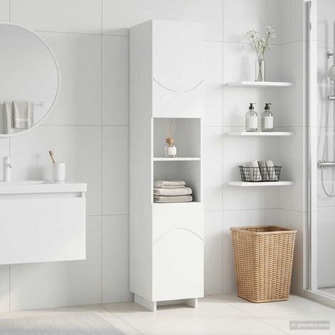 Meuble De Salle De Bain Blanc 36,5 X 38 X 180 Cm, Bois D'ingénierie, Portes Battantes (1/4)