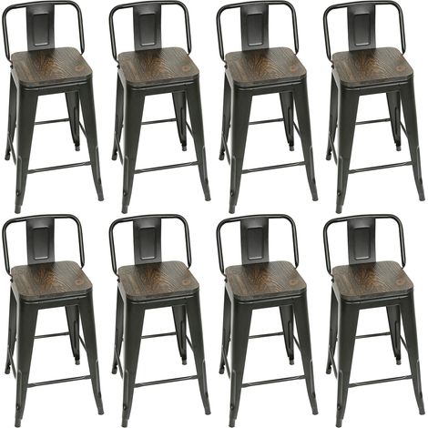 Lot de 8 Tabouret de Bar Metal Assise avec Dossier et siège en Bois Hauteur 63 5cm (1/5)