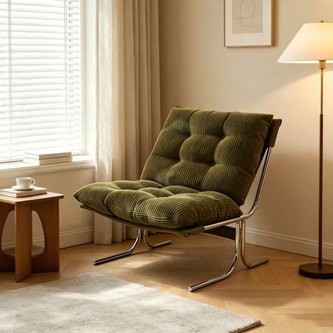 Fauteuil d'appoint confortable en velours côtelé avec revêtement amovible, fauteuil de salon tendance avec pieds en métal, fauteuil lounge moelleux de style Barcelone pour salle d'attente, balcon, cha