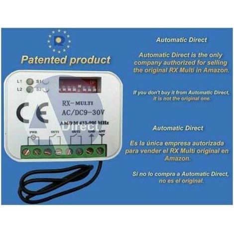 Récepteur Radio - 433 MHz à 868 MHz - Pour Portails Motorisés - 2 Canaux - 500 Mémoires - Portée Jusqu'à 70 M