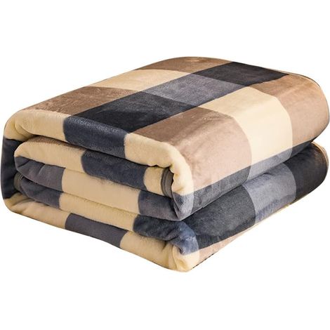 Große, superweiche Flanelldecke, Tagesdecke für Kinder und Erwachsene, warmes Fleece für alle Jahreszeiten, Maße 180 x 200 cm, blau kariert