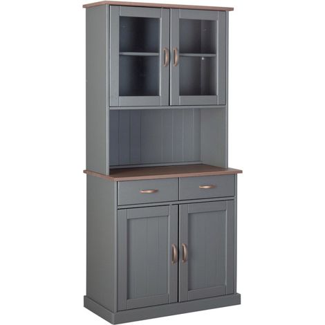 Paris Prix – Vaisselier 4 portes 2 tiroirs 191cm en bois massif gris – Tiroirs sur rails coulissants – Design moderne pour rangement élégant (1/5)