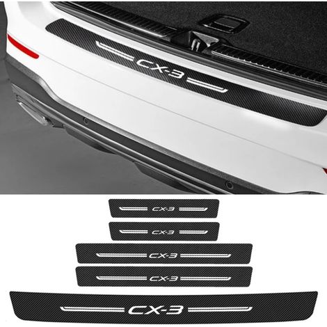 (5 pièces) Bande adhésive de protection de seuil de porte pour Mazda CX3,logo CX-3,en fibre de carbone,protection anti-rayures,autocollants anti-rayures (1/3)