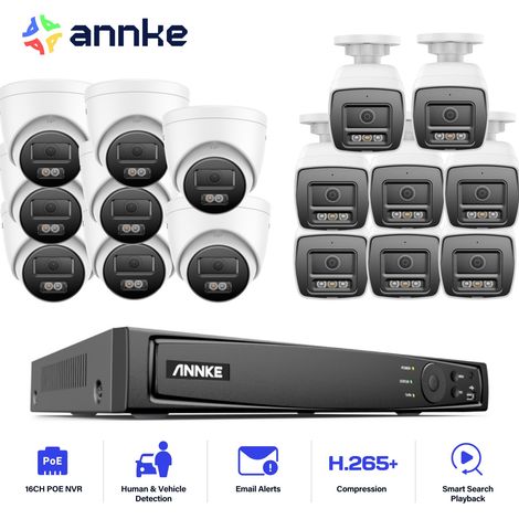 ANNKE 12MP Kit de vidéosurveillance Filaire,16CH NVR avec 16X 12MP Caméra PoE Vision Nocturne en Couleur,APP/PC à distance,8 Tower+8 Balle (1/5)