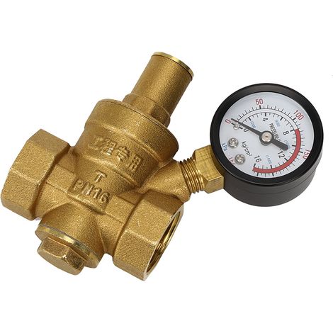 Einstellbarer Wasserdruckregler aus Messing DN20 mit integriertem Manometer (1/5)