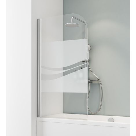 Schulte Duschwand für Badewanne 1-teilig schwenkbar - 80 x 140 cm, Glas: 5 mm Sicherheitsglas Dekor Liane mit fixil-Glasbeschichtung, Profil: Chromoptik