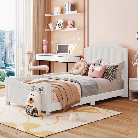 Cama infantil tapizada 90x200 cm beige de franela con respaldo y somier (1/5)
