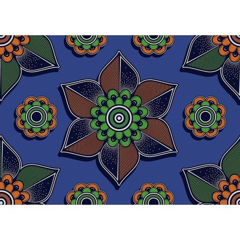 Tela decorativa para exteriores Oxford - estampado geométrico de flores sobre fondo azul I DR246 (1/5)