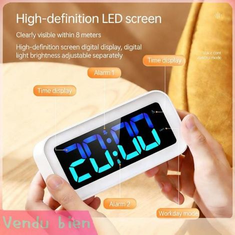 Garosa double horloge numérique pour chambre à coucher Double horloge numérique à intensité variable RVB, informatique pack Blanc (1/4)