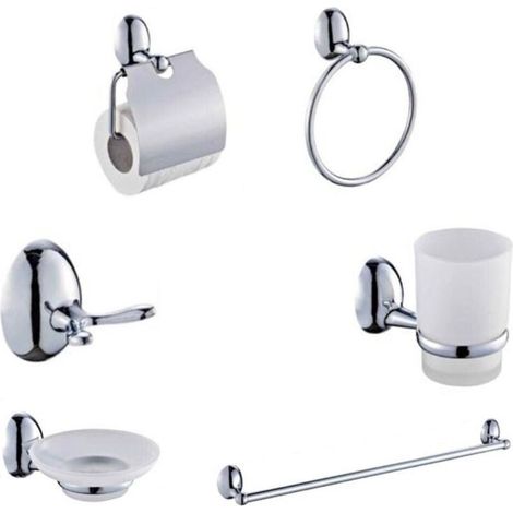 KIT COMPLET 6 ACCESSOIRES DE SALLE DE BAIN PORTE-SAVON WC CROCHET SERVIETTE 03903 (1/2)