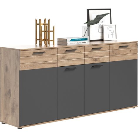 Buffet 4 porte 4 cassetti – Grigio antracite e rovere chiaro – SELMA