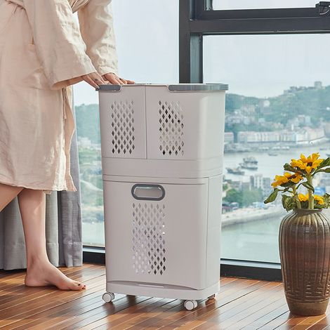 Panier à linge sale, corbeille de rangement épaisse pour vêtements, panier à lessive avec support, bac de rangement domestique pour salle de bain (1/5)