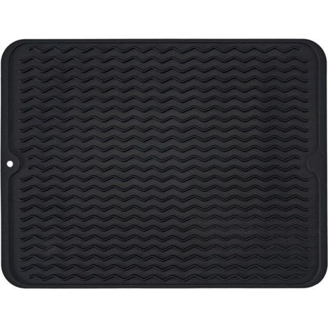 Tapis égouttoir à vaisselle en silicone, antidérapant, facile à nettoyer, gris (1/4)