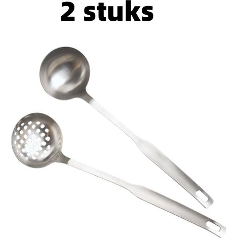 Lot de 2 louches de cuisine en acier inoxydable avec long manche pour soupe et préparation des aliments argentées (1/5)