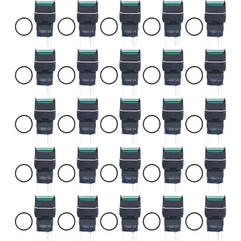 25 pièces interrupteur à bouton poussoir 16mm carré lumineux vert 12V, momentané auto-verrouillage, kit (1/5)