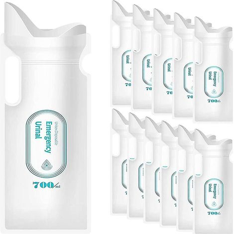 Lot de 12 sacs à urine jetables, 700 ml, pour voyages, camping, urgences et situations d'urgence. (1/5)