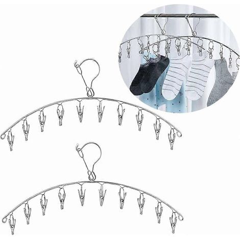 Étendoir à linge en acier inoxydable avec crochets à chaussettes, crochets anti-vent (1/4)