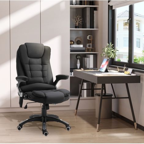 Fauteuil de bureau 68x72x110-120 cm noir en polyester avec massage, chauffage et dossier inclinable (1/3)