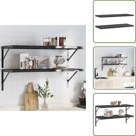 Wandregale 2 Stk. 100x40x3 cm Schwarz Edelstahl - Wandregal - Schreibtischorganisation - Dekorationsideen - Küchenaccessoires - Badezimmerorganisator (1/5)