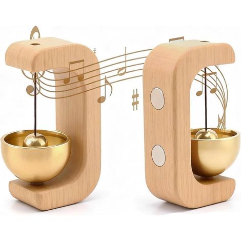 Cloche À Sonnette Magnétique - Bois De Hêtre Et Laiton - Installation Sans Perçage - Design Rétro En Forme De C - Pour Porte D'Entrée Commerce Ou Maison - 1 Pièce