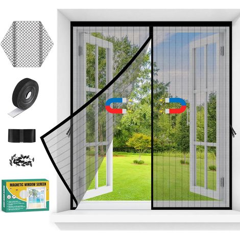 Moustiquaire Fenetre Magnetique,Toile Moustiquaire Fenêtre Sans Perçage Fermeture Automatique,Rideau Anti Moustique avec Ruban Adhésif,Filet Moustiquaires pour Chambre Balcon Porte (Noir, 120x130cm) (1/5)