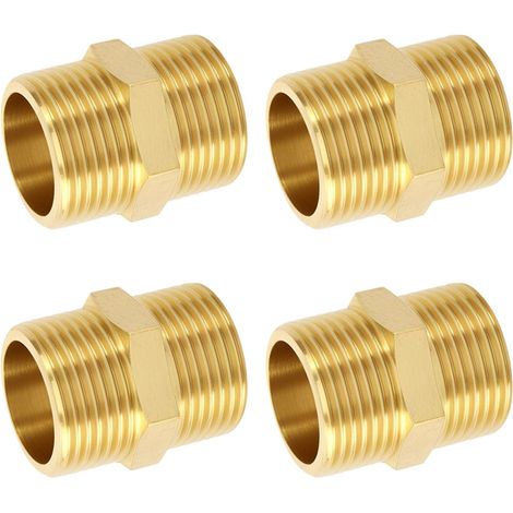 Mamelon Double 3/4 Pouce en Laiton Filetage Extérieur, 4 Pièces Mamelon Double avec Hexagone Robuste et Inoxydable, Laiton Raccord Fileté Raccords Adaptés à L'eau Potable (1/5)