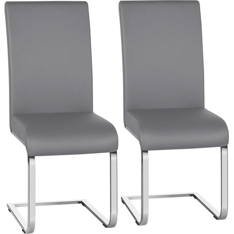 Yaheetech Lot de 2 Chaises de Salle à Manger Chaises Cantilever avec Pieds Métalliques en U Haut Dossier Chaises pour Cuisine Modernes Gris Clair (1/5)