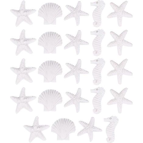 24 pièces de décoration pour aquarium en résine : étoiles de mer, hippocampes, coquillages (styles variés) (1/5)