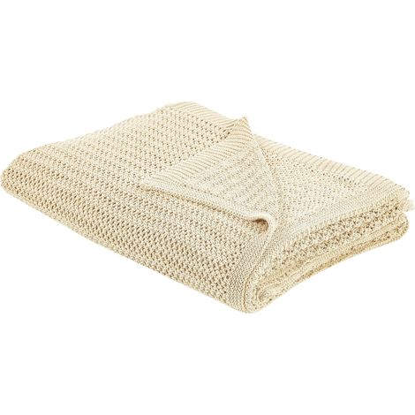 Couvre-lit Plaid Couverture en Coton 150 x 200 cm Décoratif Beige Ilen (1/5)