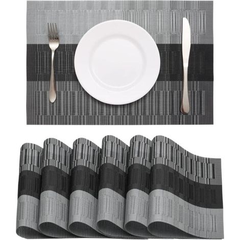 Set mit 6 abwaschbaren PVC-Tischsets, modern, hitzebeständig und rutschfest, für Küche und Esszimmer, 45 x 30 cm (silbergrauer Farbverlauf)