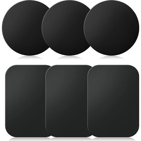Plaque métallique autocollante pour Aimant téléphone Voiture Lot de 6 Plaques métal Adhésives pour Support téléphone magnétique, 3 Rondes et 3 Rectangles (1/5)