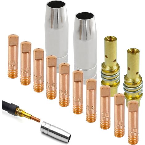 Kit d'accessoires pour soudage au gaz de 14 pièces, pièces d'usure consommables pour torche de soudage MIG MAG MB15AK (M6 0,6/0,8/1,0 mm)