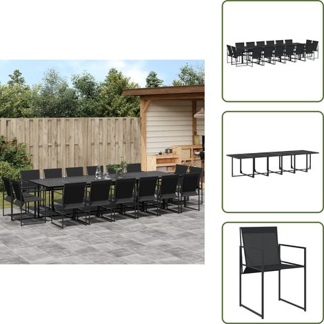 17-tlg. Garten-Essgruppe Schwarz Textilene - Gartentisch - Gartenstühle - Essgruppe - Gartenmöbel - Rattanmöbel