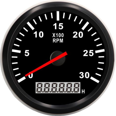 Tachymètre, Jauge de Tachymètre 85 Mm/3,35 Pouces 3000 Tr/min IP67 Jauge de Tachymètre étanche avec Compteur Horaire LCD Rétroéclairage Rouge pour Voiture Camion Bateau. (1/4)