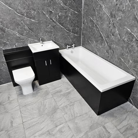 Complete Bathroom Suite Black Tess Vanity Set with Bath Chrome Handles & Taps, Without End Panel (1/5)