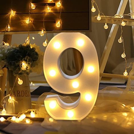 (9)  Lights Décoration LED Chiffres,Numéros Illuminés par LED,Marquee Light Sign Opérateur à Piles pour Réceptions de Mariage de Partie Maison de Vacances et Salle de Bain Bar la Mariée Décor