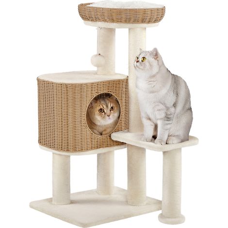 Homevive Rascador de ratán para Gatos Grandes de hasta 10 kg, 91 cm, con Grandes Plataformas, Color Beige (1/5)