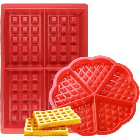 Moule à Gaufres, Silicone Gaufrier 2 Paquet Antiadhésive Biscuit Set pour Enfants Muffins Gâteau Choclate Cuisine Outils Rectangulaire et Coeur Forme Rouge - (1/5)