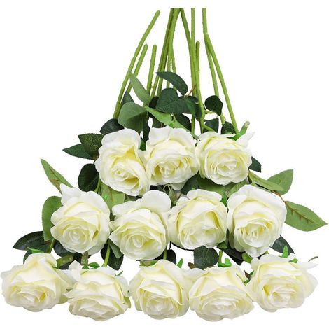 Rose Artificielle - 12 Pièces - Tige Unique - 50 cm - Champagne - Pour Décoration Intérieure Événementielle