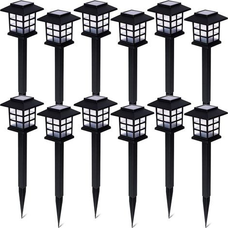 Lot de douze lampes solaires LED d'extérieur, lumineuses et de haute qualité, résistantes à la pluie, pour allées, terrasses, cours, pelouses et jardins (12 pièces) (1/5)