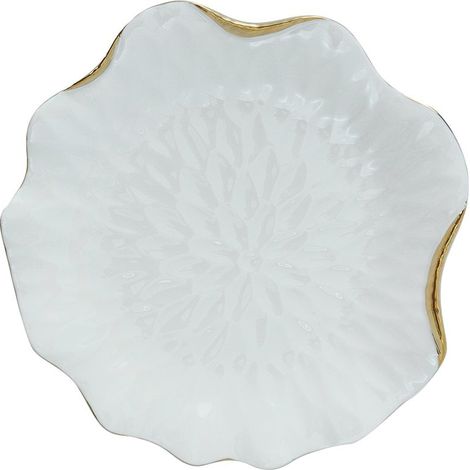 Assiette à Dessert en Porcelaine Blanche avec Bords Dorés pour Vaisselle de Table - PANGIVO (1/2)