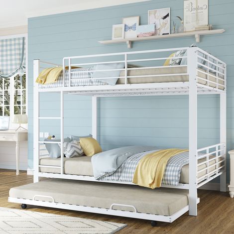 Litera 205x145x170 cm blanca mate de metal con cama nido extraíble (1/5)