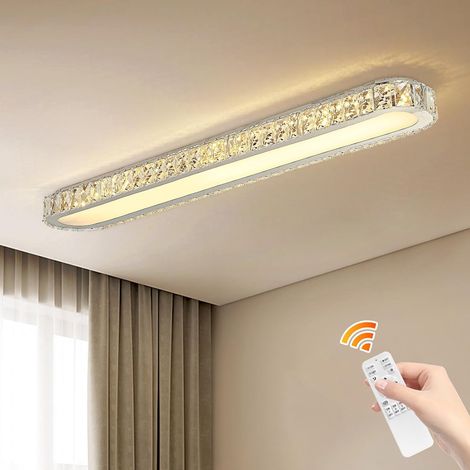Ganeed Dimmable LED Ceiling Light 39.4'' Kitchen Lighting Fixtures Ceiling Modern Luxury Crystal Ceiling Light with Remote Chrome Long Ceiling Light Fixture for Kitchen Dining Room Hallway,48W