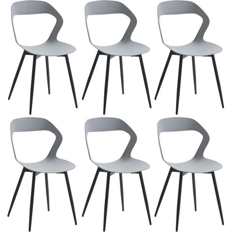 6er Set Esszimmerstühle Grau mit Metallbeinen, Hohlrücken-Design (1/5)