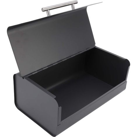 Boîte à pain grande capacité, gain de place sur le plan de travail, avec porte à clapet, gris foncé, idéale pour la maison, la cuisine ou le bureau. (1/5)