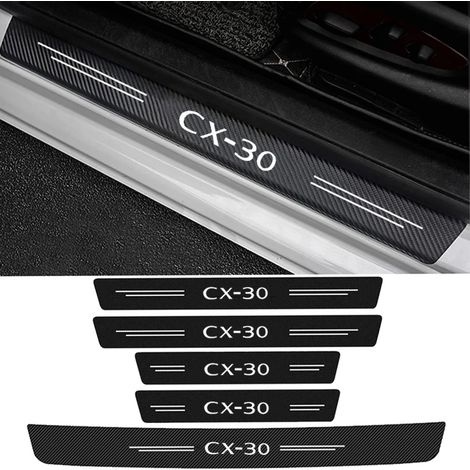 (5 pièces) Autocollants de protection de seuil de porte de voiture en fibre de carbone et cuir pour Mazda CX30,logo,coffre,pare-chocs,protections anti-rayures (1/3)