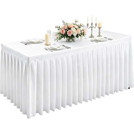 Jupe de table Spandex Blanc 183x76cm, nappe extensible avec jupe, réutilisable