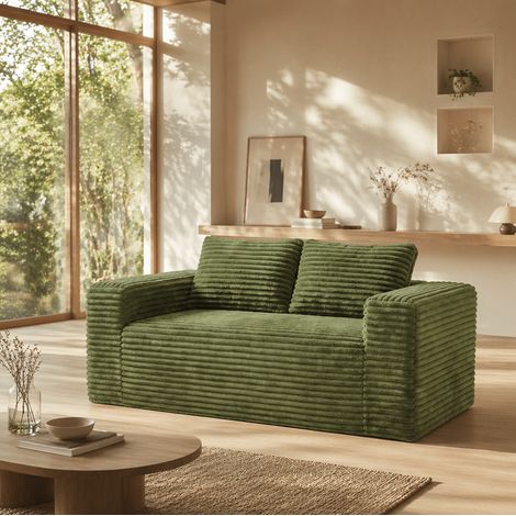 Canapé 2 places en velours côtelé , mousse haute densité, sans montage, pour salon ou petit espace, 160×88×58 cm, vert (1/5)