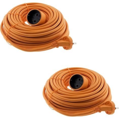 Lot de 2 Rallonges Électriques 20m Orange Câble HO5VV-F 16A 3680W Usage Extérieur Jardin Bricolage (1/2)